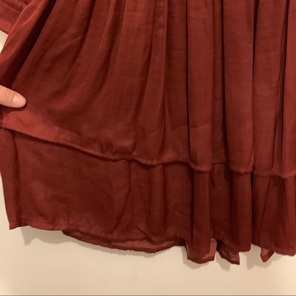 Scotch and Soda Drop Waist Satin Burgundy Ruffle Dress - Picture 3 of 9